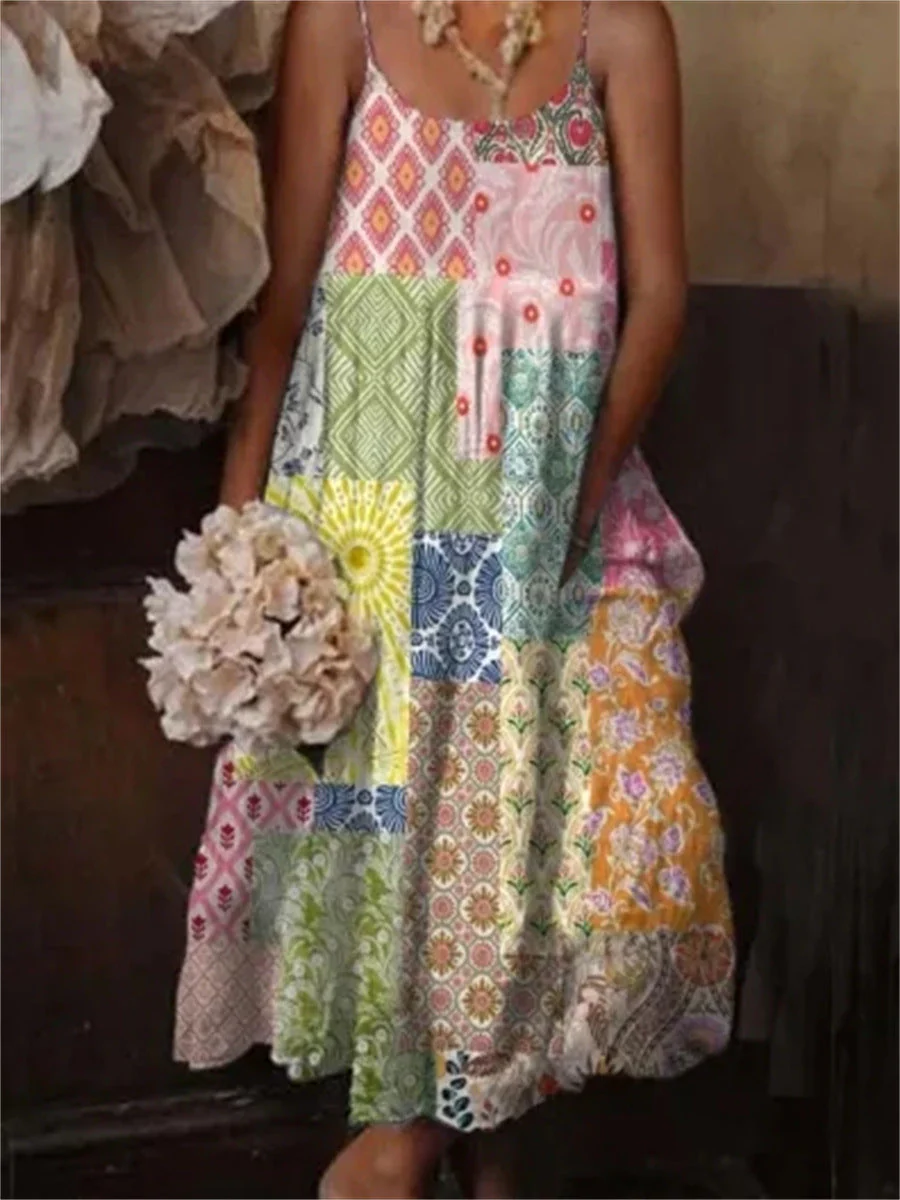 🌺 European & American Style Floral Art Print Sling Holiday Dress - Image 6