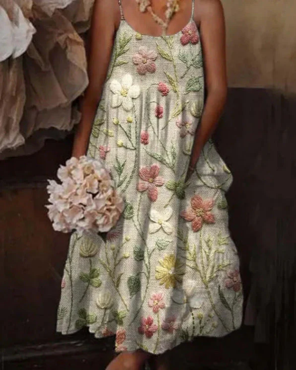 🌺 European & American Style Floral Art Print Sling Holiday Dress - Image 7