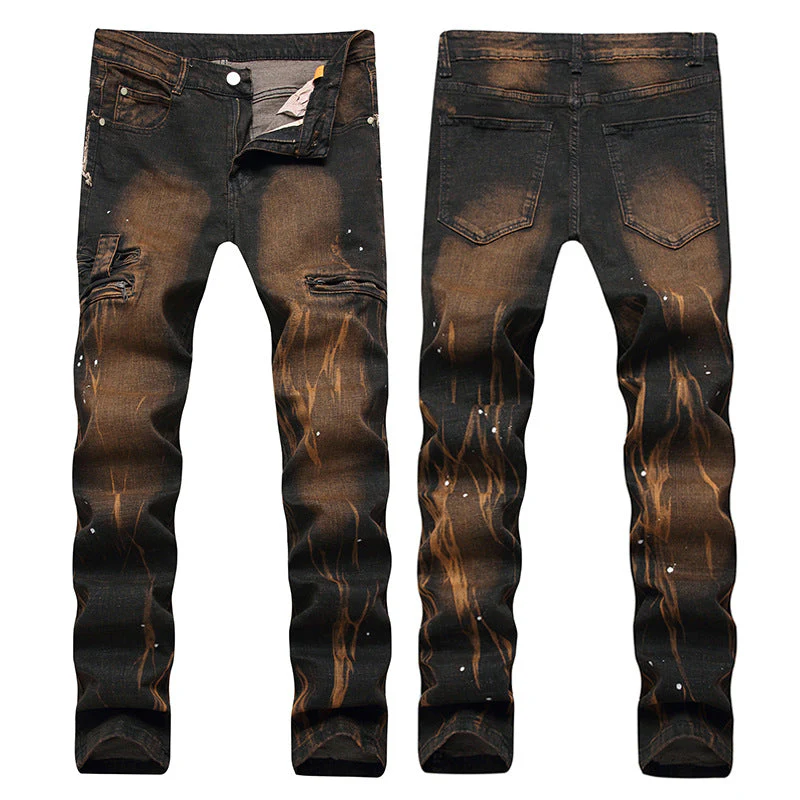 European And American High-street Fashion Men's Zippered Torn Jeans - Image 3