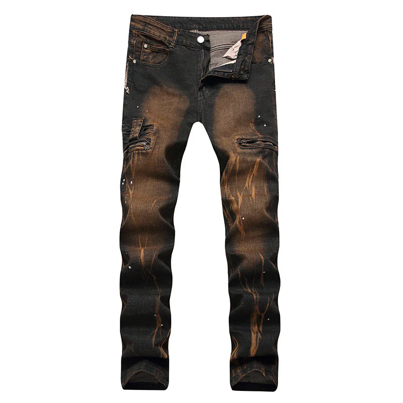 European And American High-street Fashion Men's Zippered Torn Jeans - Image 6