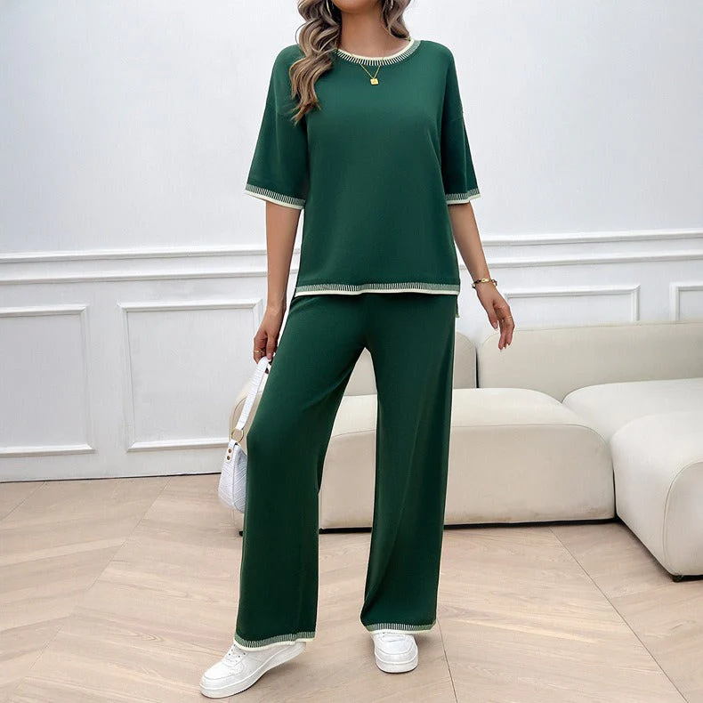 European and American Women’s Spring and Summer Casual Temperament Sweater and Pants Set - Image 3