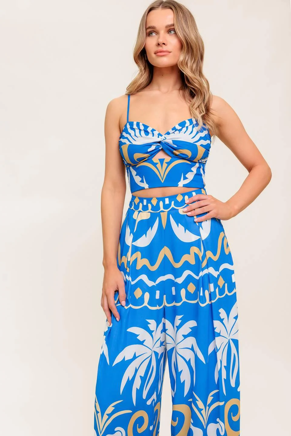 Evening Blue Woven Crop Top and Pant Set - Image 5