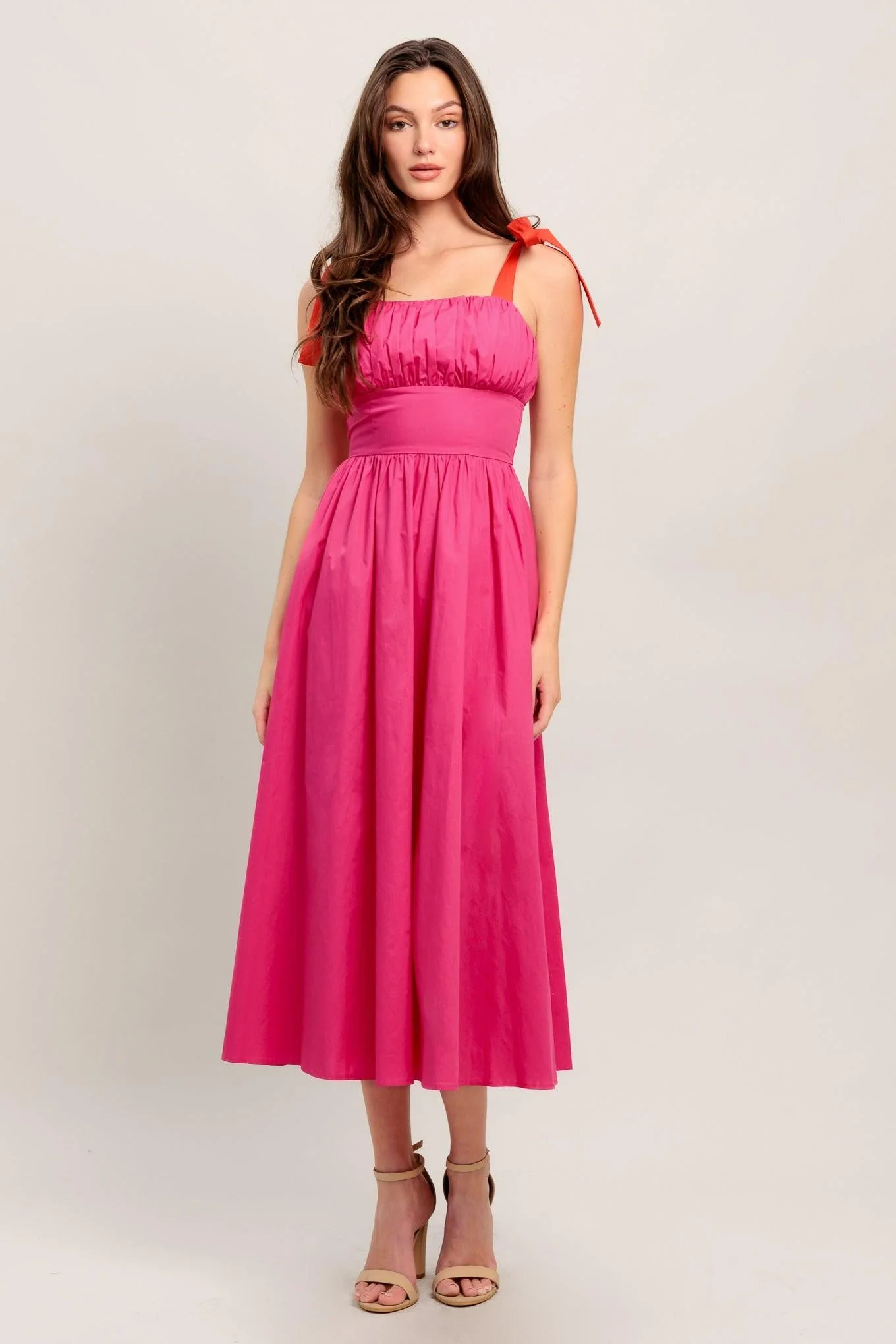 Evening Delights Fuchsia Woven Midi Dress - Image 4