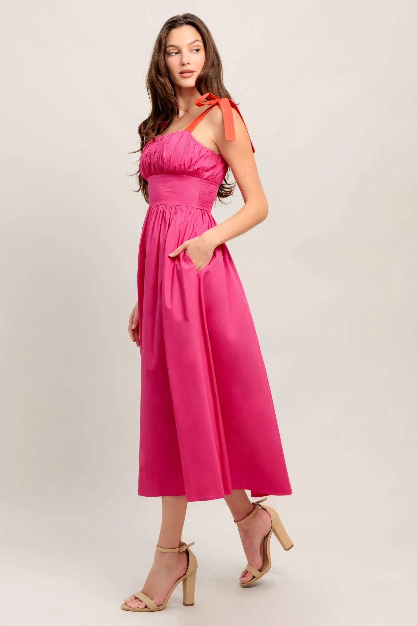 Evening Delights Fuchsia Woven Midi Dress - Image 6