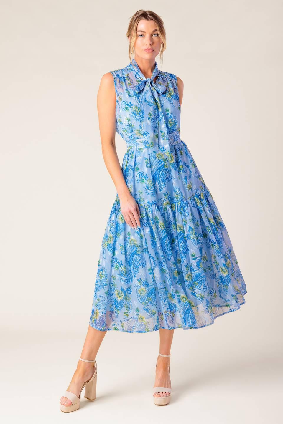 Ever After Power Blue Woven Midi Dress - Image 4