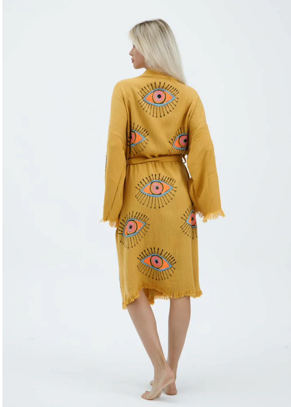 Evil Eye Hand Printed Kimono Natural - Image 4