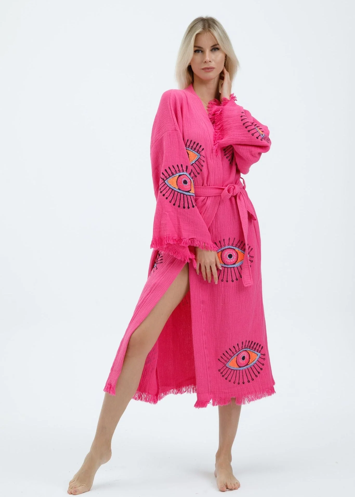 Evil Eye Hand Printed Kimono Natural - Image 5