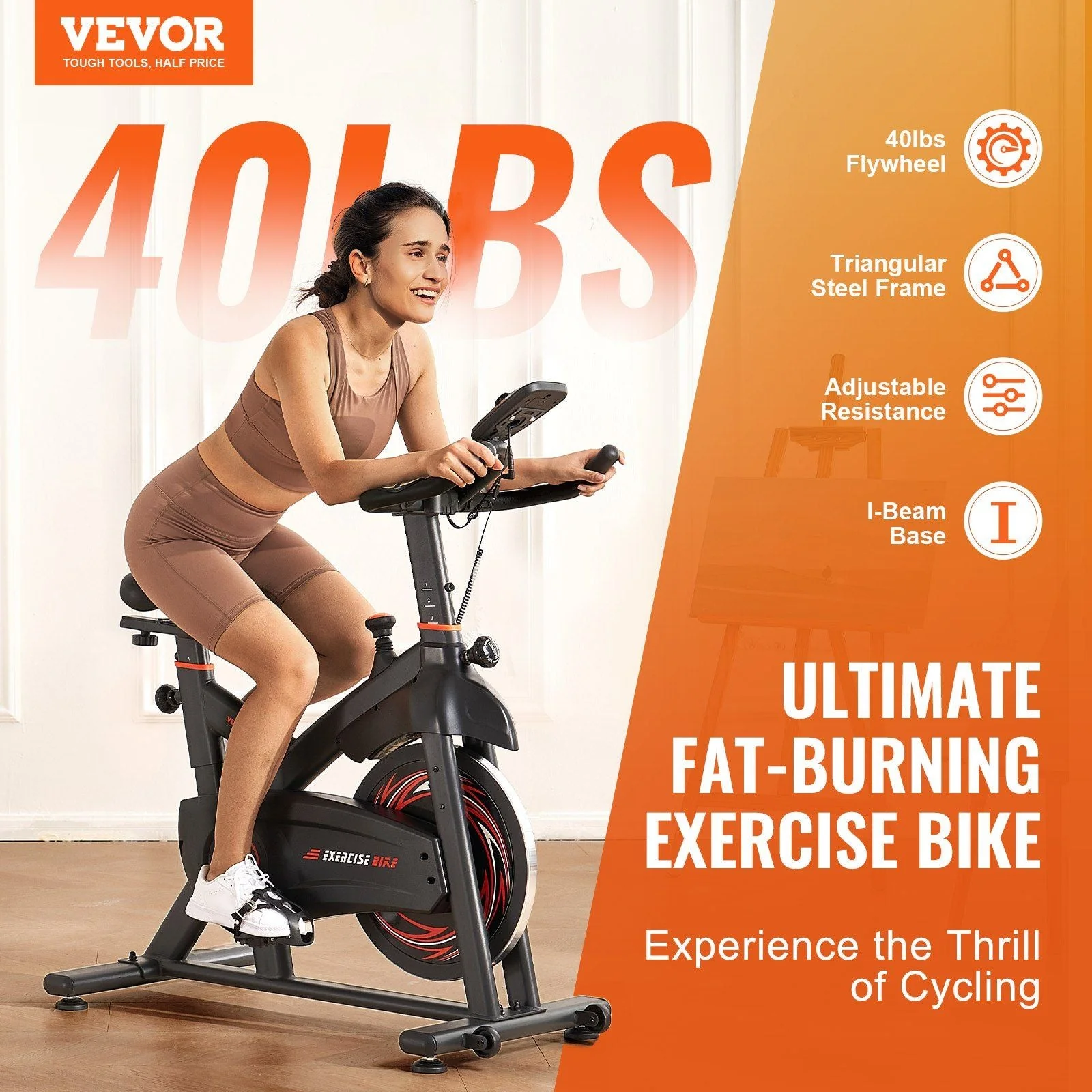Exercise Bike, Adjustable Magnetic Resistance Stationary Bike, Indoor Cycling Bike for Home Cardio, Workout Bike with Silent Belt Drive, Comfortable Seat Cushion, LCD Monitor, and Heavy Flywheel - Image 2