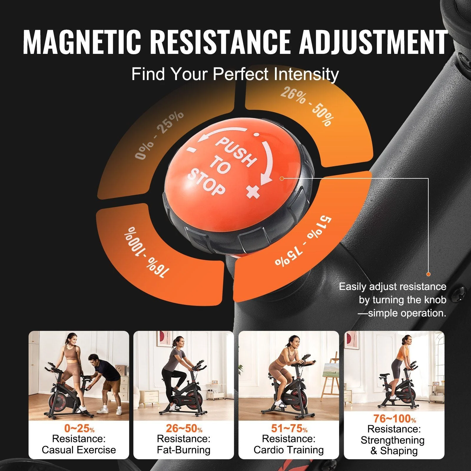 Exercise Bike, Adjustable Magnetic Resistance Stationary Bike, Indoor Cycling Bike for Home Cardio, Workout Bike with Silent Belt Drive, Comfortable Seat Cushion, LCD Monitor, and Heavy Flywheel - Image 3