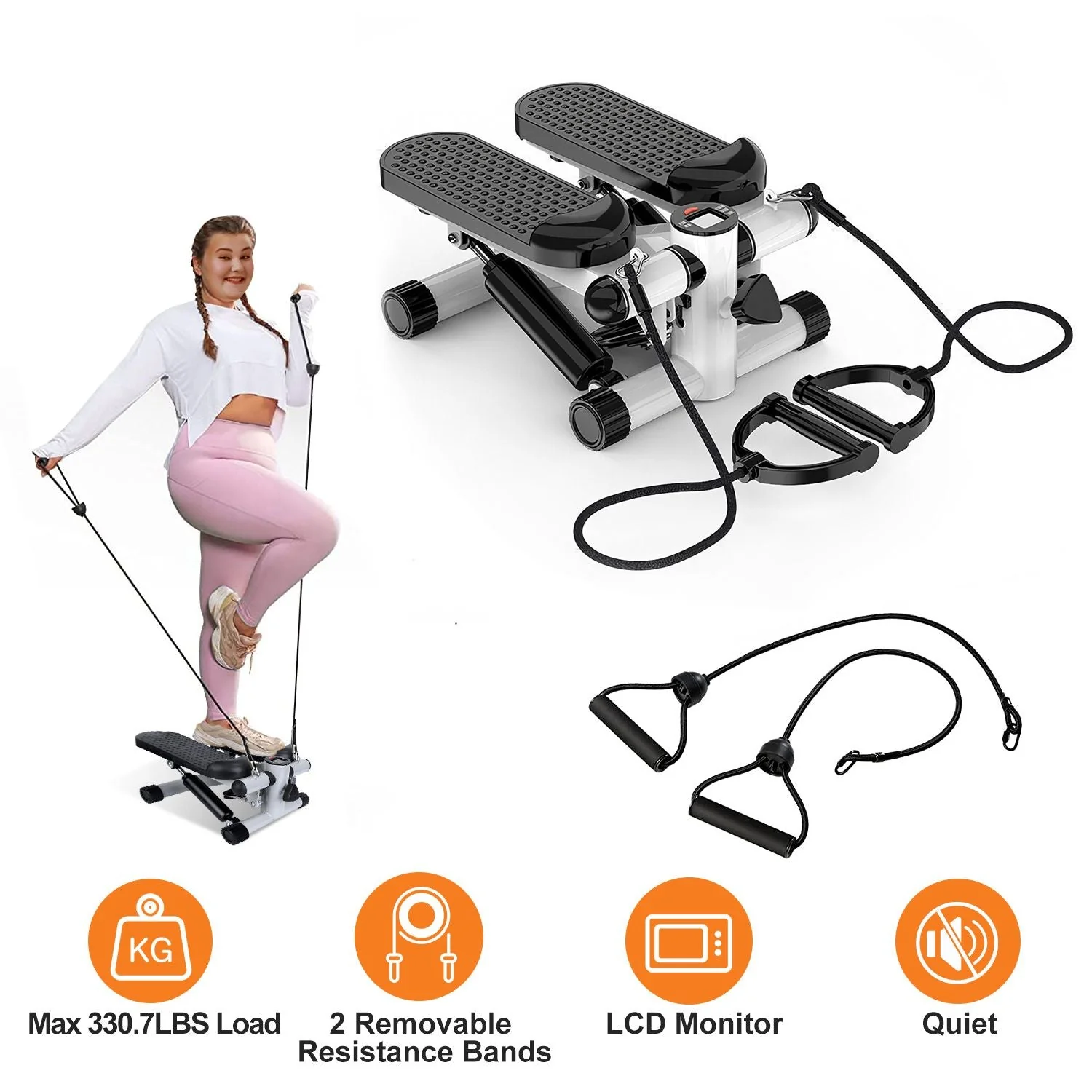 Exercise Stepper for Women Mini Fitness Stepper with 2 Resistance Bands LCD Monitor Max 330.7LBS Load Stair Stepper Quiet Stepper - Image 4