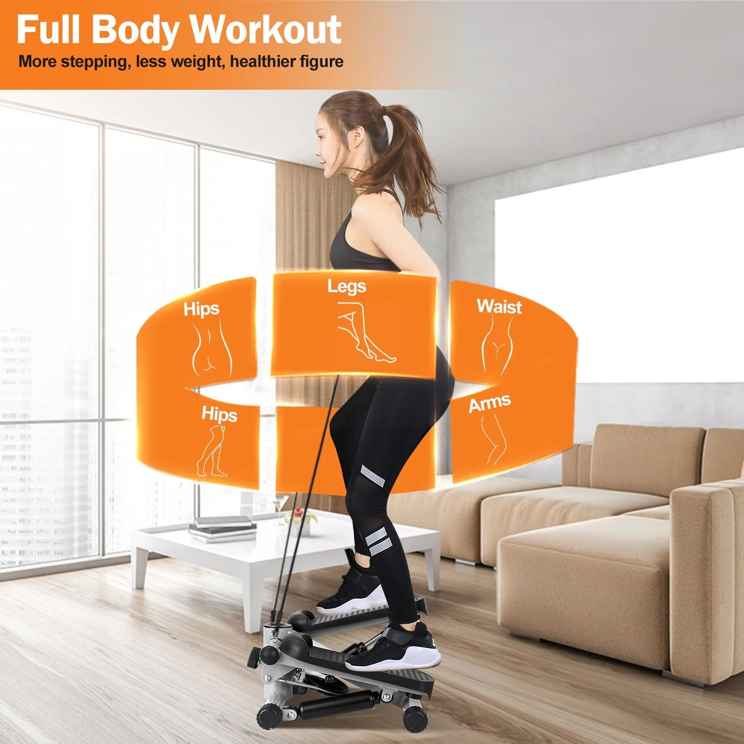 Exercise Stepper for Women Mini Fitness Stepper with 2 Resistance Bands LCD Monitor Max 330.7LBS Load Stair Stepper Quiet Stepper - Image 5
