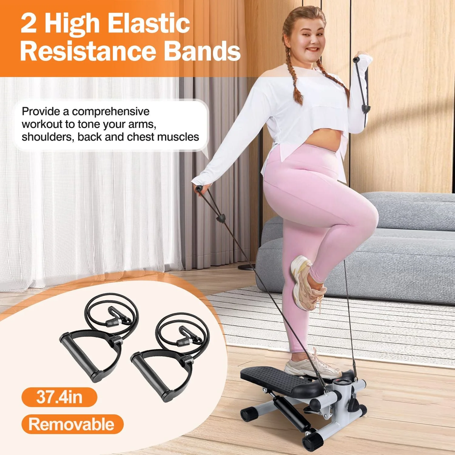 Exercise Stepper for Women Mini Fitness Stepper with 2 Resistance Bands LCD Monitor Max 330.7LBS Load Stair Stepper Quiet Stepper - Image 7