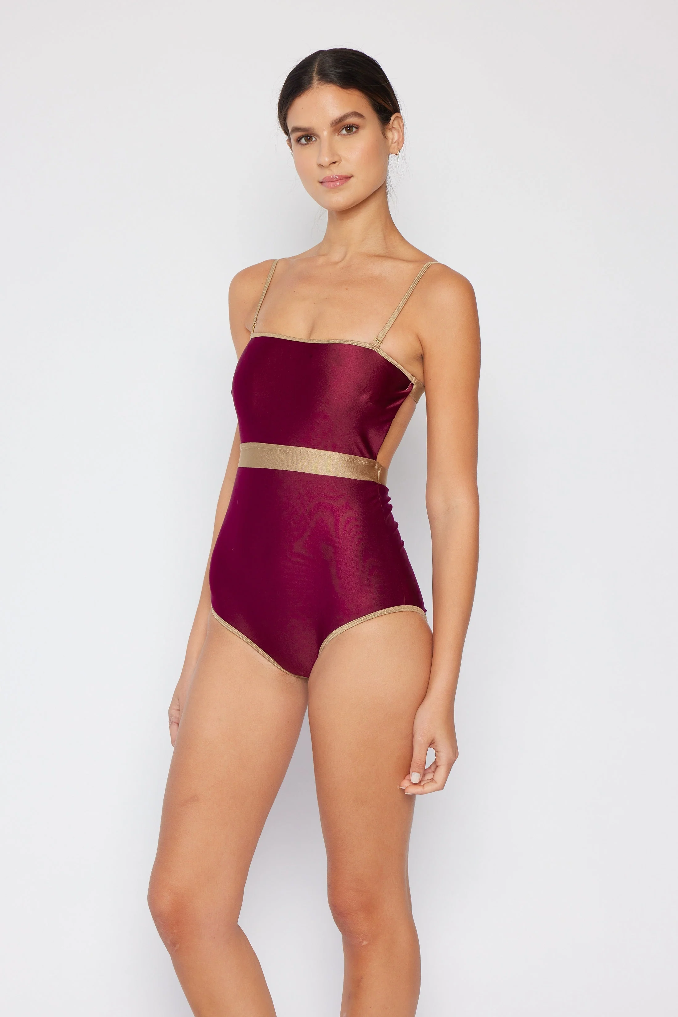 Marina West Basic Contrast One Piece Swimsuit (F1820) - Shine Wine - Image 2