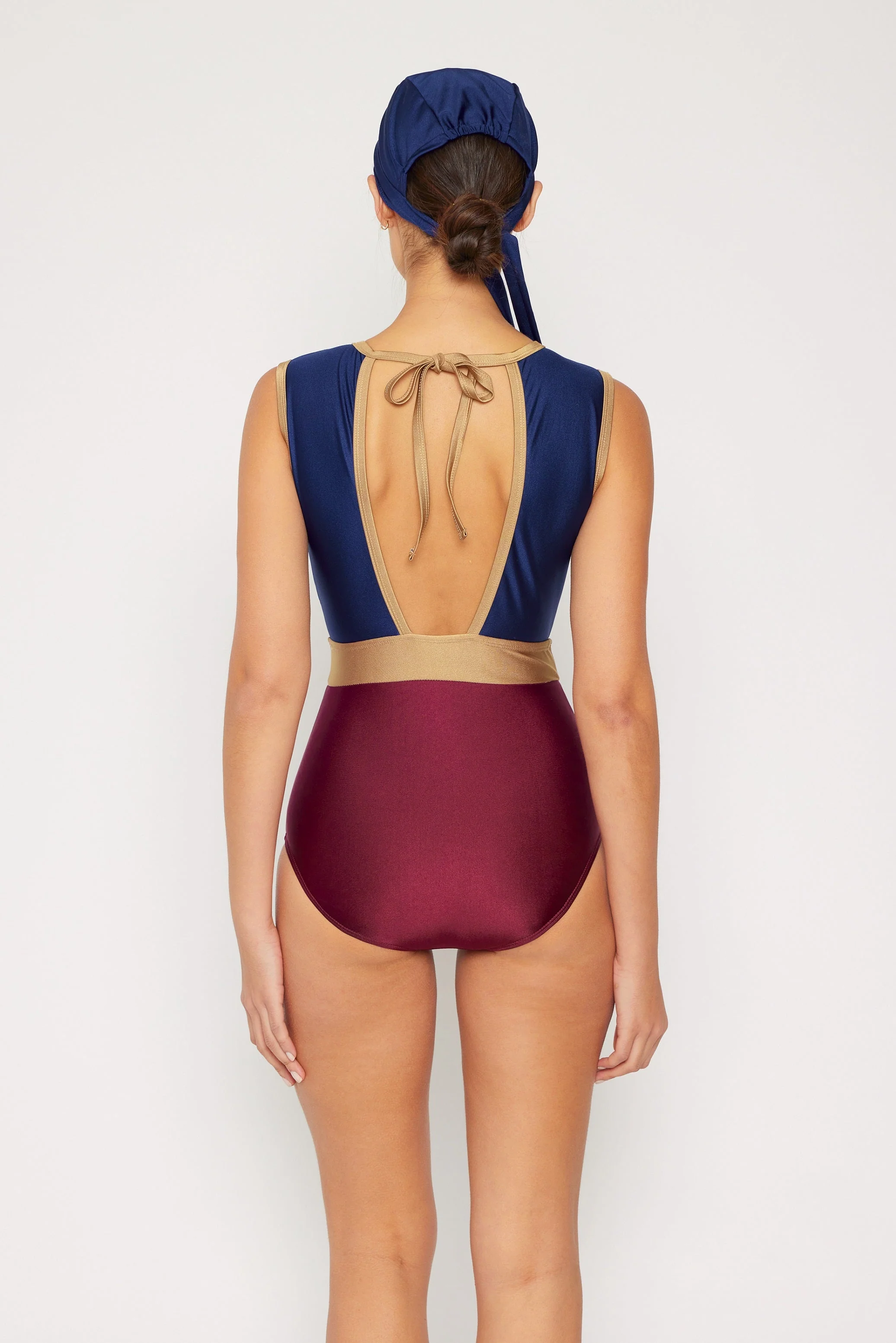 Marina West High Neck Swimsuit with Skirt Set (F1825) - Shine Navy - Image 4