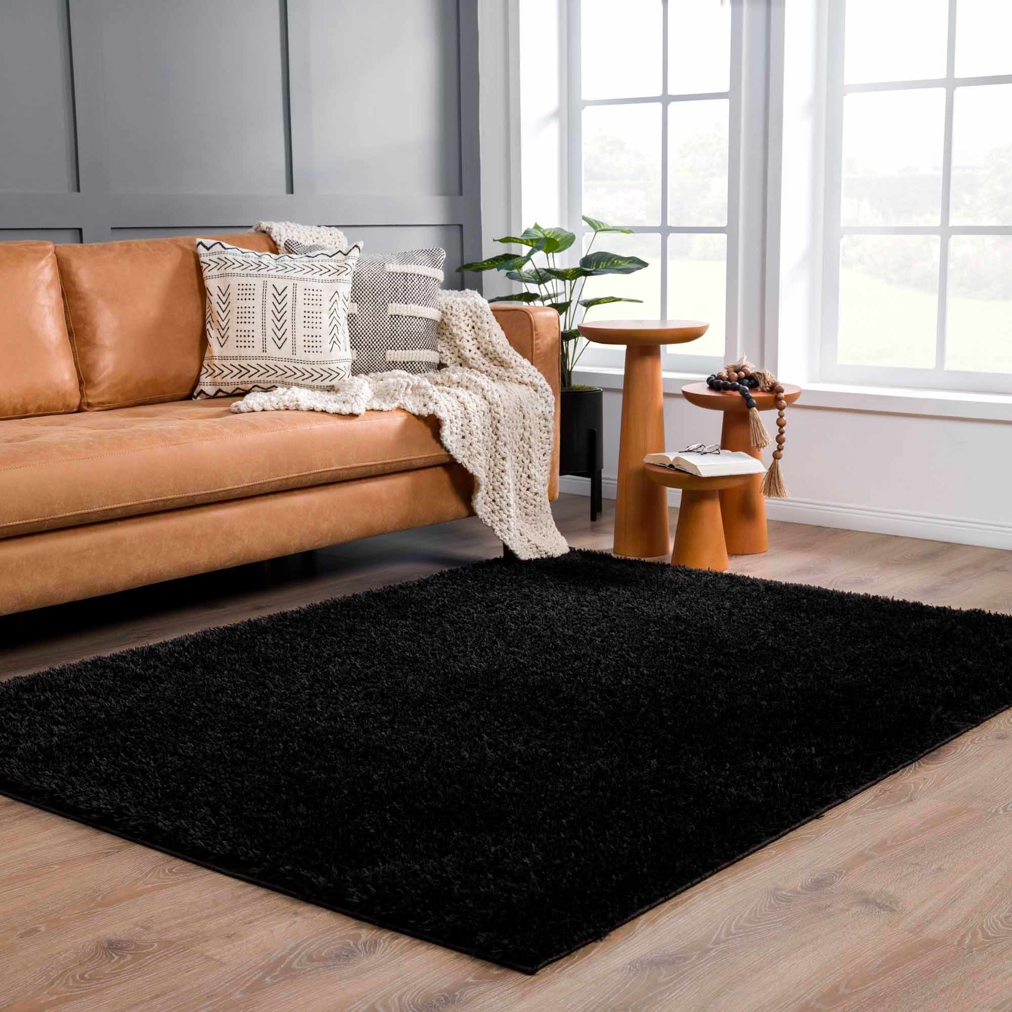 Faina Solid Black Shag Washable Area Rug - Image 13