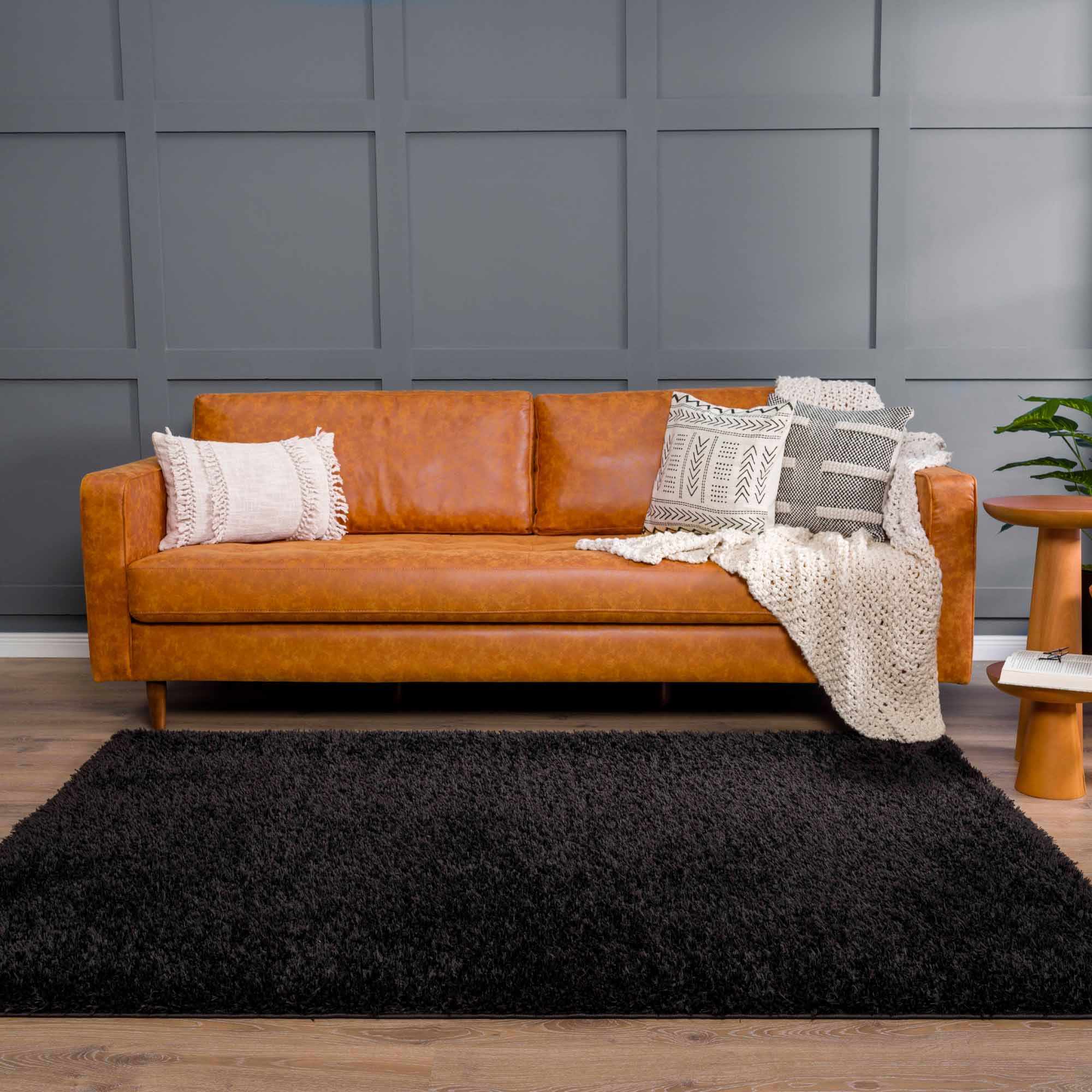 Faina Solid Black Shag Washable Area Rug - Image 2