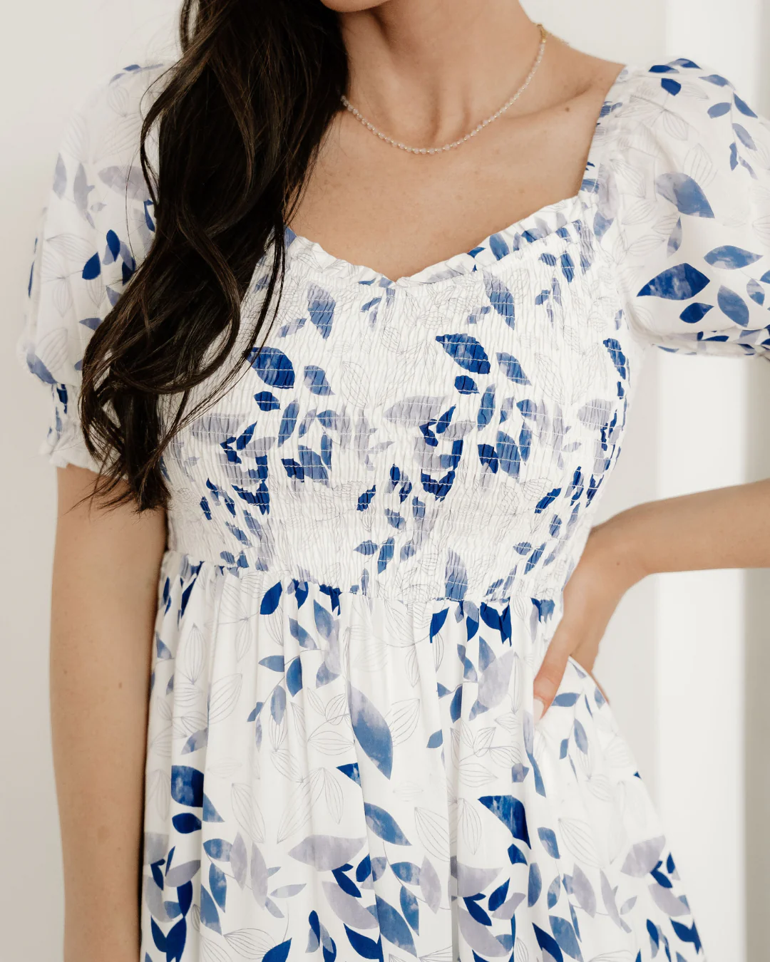 Faith Smocked Bodice Short Puff Sleeve Tiered Floral Midi Dress - Image 7