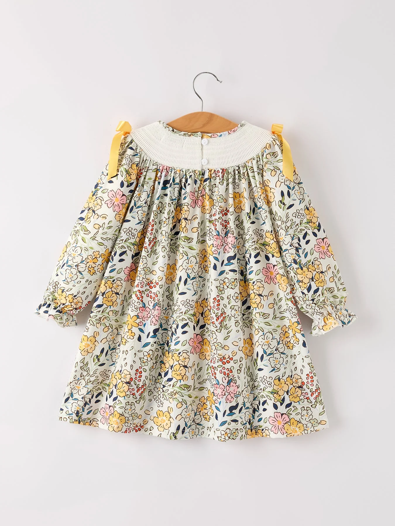 Fall  Embroidery Smocking Bow Floral Leaf Baby Girls Dress - Image 8
