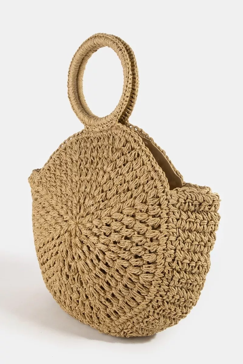 Fame Circle Handle Circle Straw Braided Hand Bag - Image 2