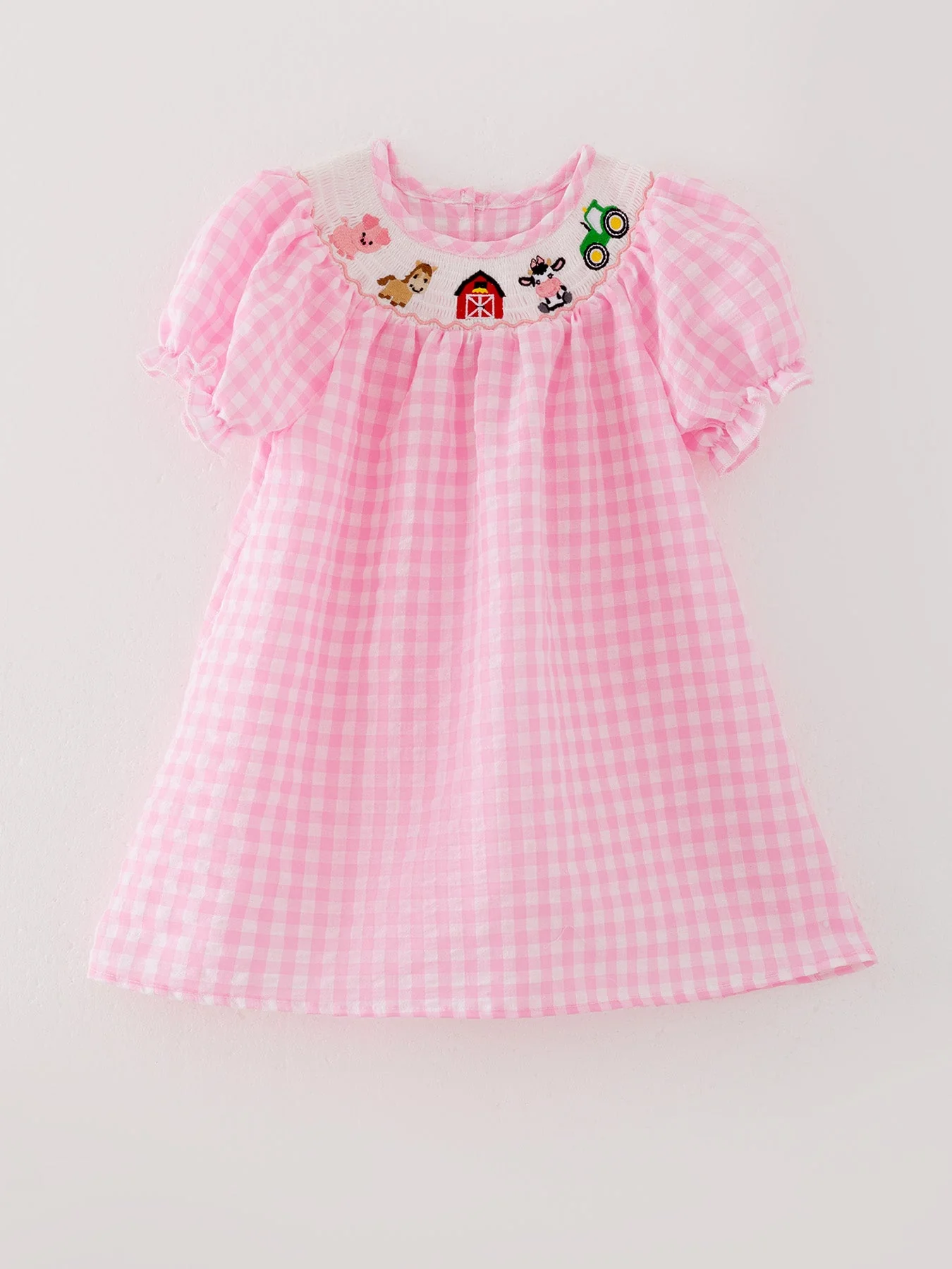 Farm Pink Smocking Embroidered Girls Dress - Image 2