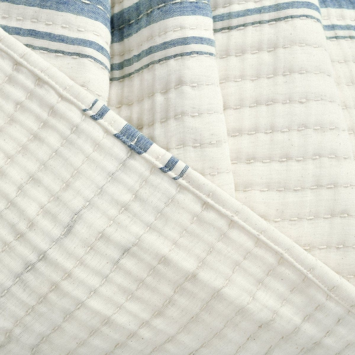 Farmhouse Stripe Kantha Pick Stitch Yarn Dyed Cotton Woven Blanket/Quilt/Coverlet - Image 13