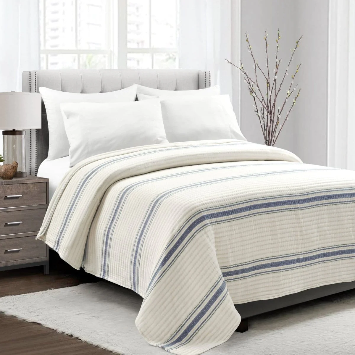 Farmhouse Stripe Kantha Pick Stitch Yarn Dyed Cotton Woven Blanket/Quilt/Coverlet - Image 3