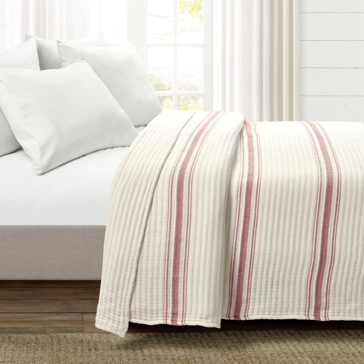 Farmhouse Stripe Kantha Pick Stitch Yarn Dyed Cotton Woven Blanket/Quilt/Coverlet - Image 7