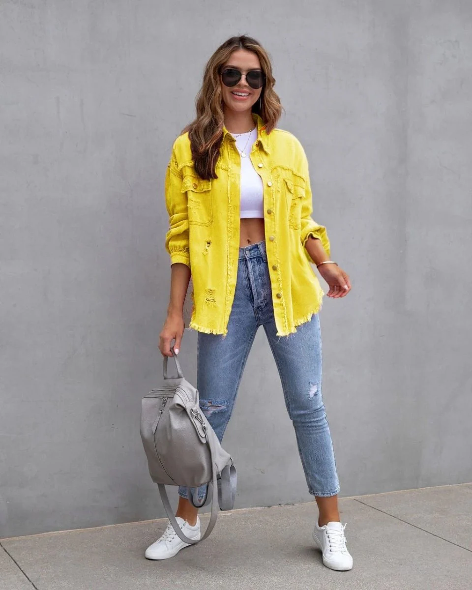 Fashion Ripped Shirt Jacket Female Autumn And Spring Casual Tops Womens Clothing - Image 17