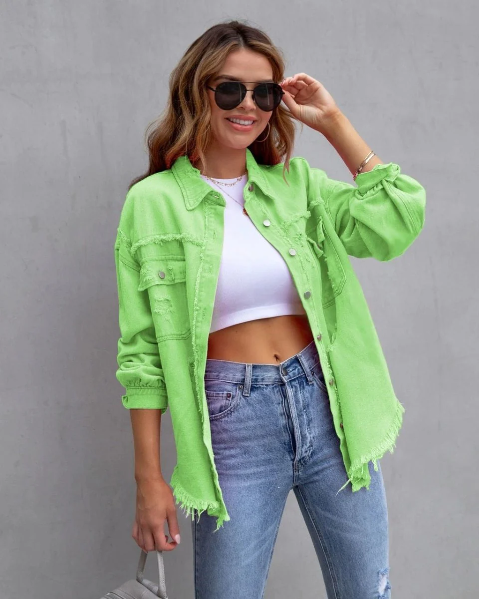 Fashion Ripped Shirt Jacket Female Autumn And Spring Casual Tops Womens Clothing - Image 4