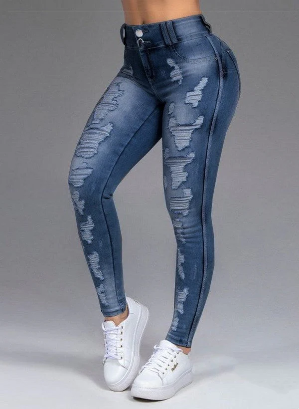 Fashion Ripped Women's Skinny Feet High Waist Jeans - Image 3