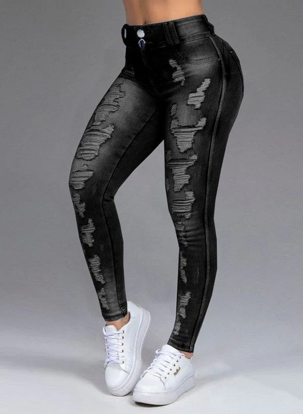 Fashion Ripped Women's Skinny Feet High Waist Jeans - Image 4