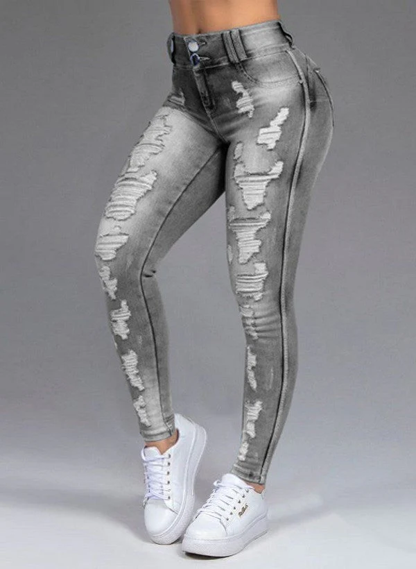 Fashion Ripped Women's Skinny Feet High Waist Jeans - Image 5
