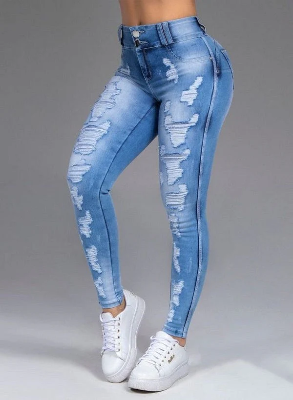 Fashion Ripped Women's Skinny Feet High Waist Jeans - Image 6