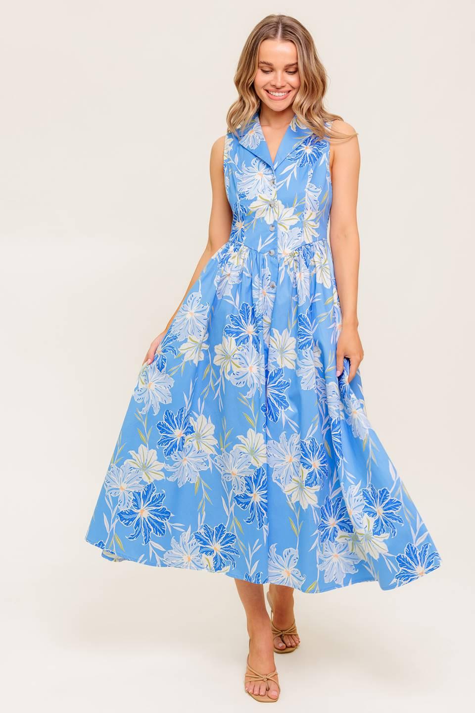 Fern Whisper Blue Woven Midi Dress - Image 2