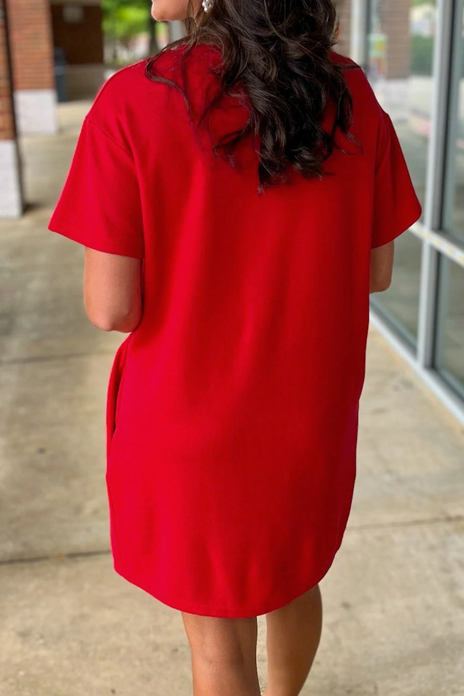 Fiery Red Sequin Trim Stars and Stripes Bow Patched T Shirt Mini Dress - Image 2