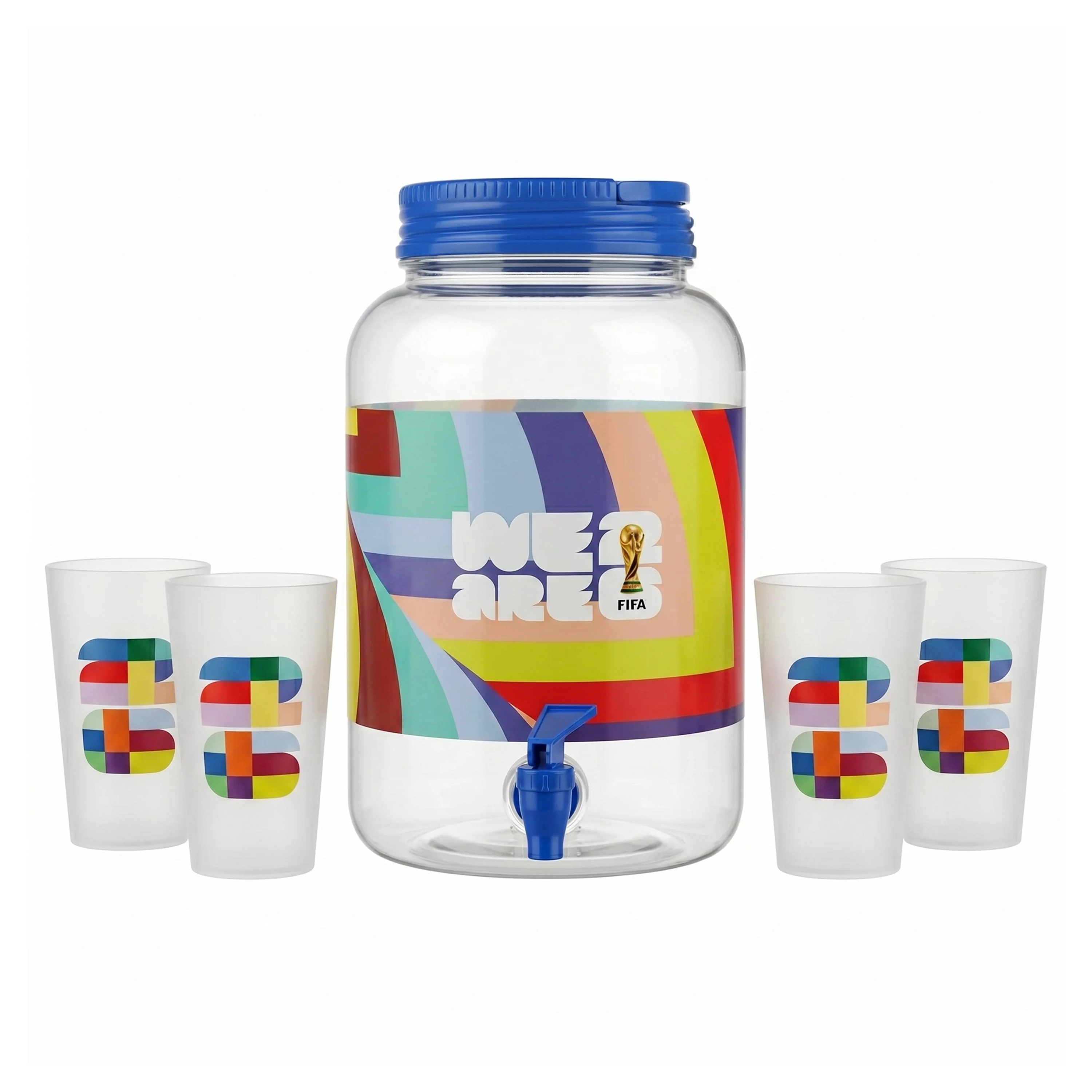 FIFA 1.4 Gal Beverage Dispenser with Red Handle & 4 Plastic Cups 18.5 OZ. - Image 2