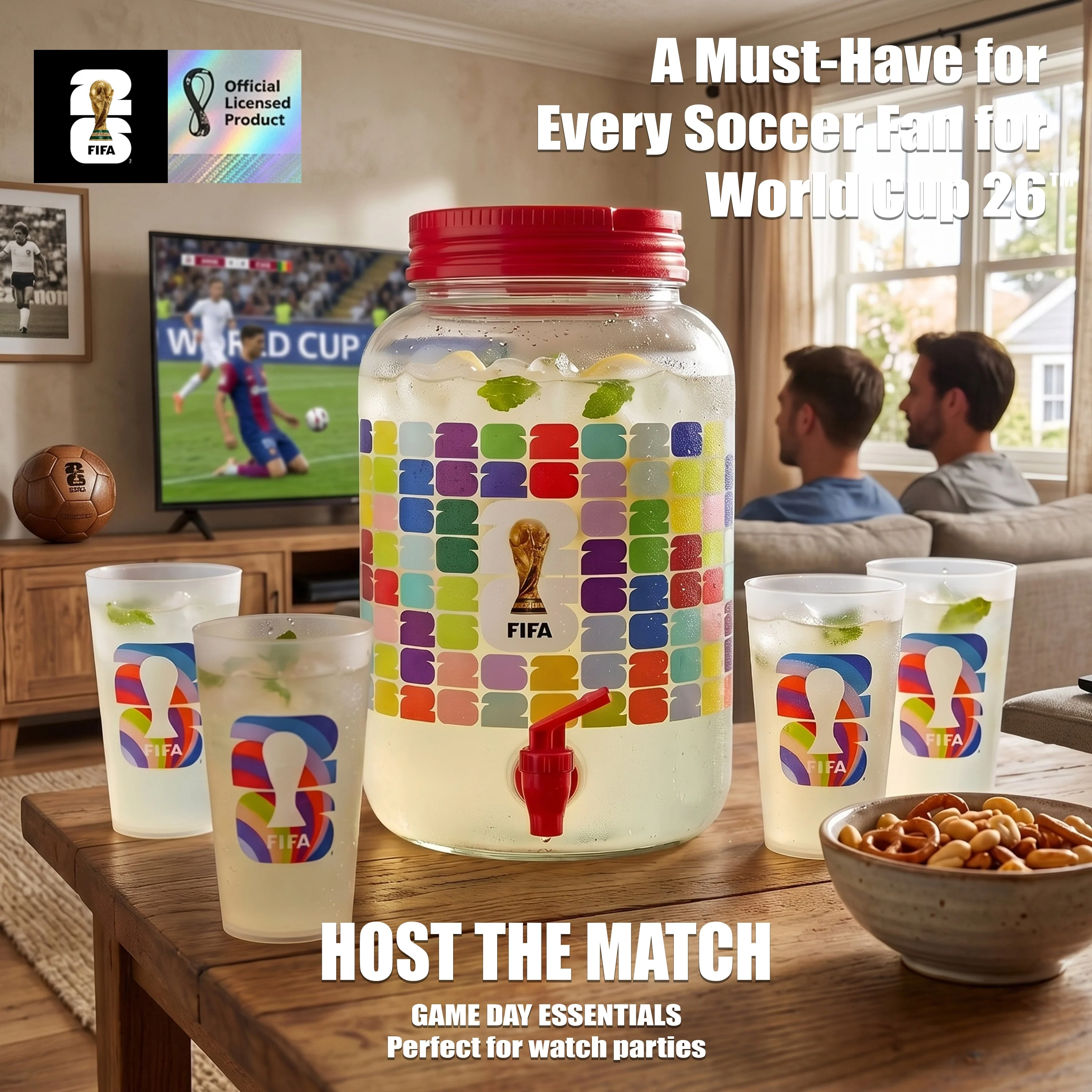 FIFA 1.4 Gal Beverage Dispenser with Red Handle & 4 Plastic Cups 18.5 OZ. - Image 4