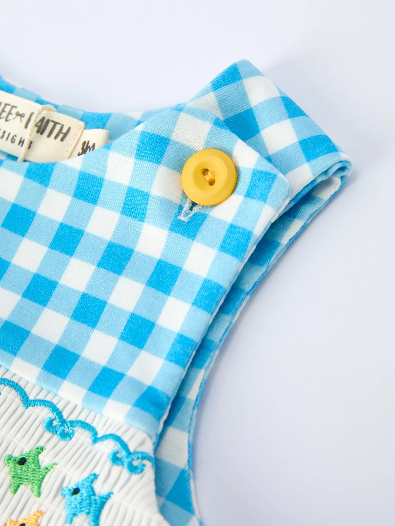 Fish Embroidery Smocking Plaid Baby Boy Romper - Image 3
