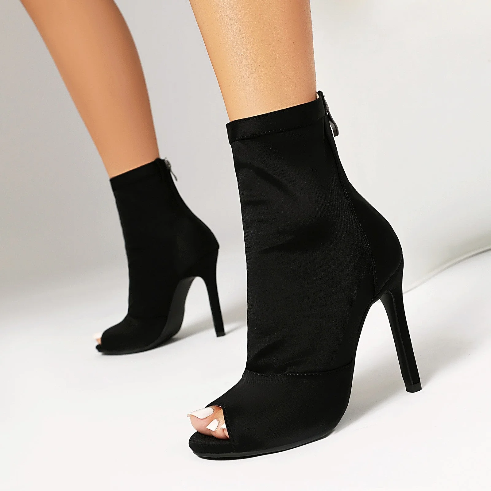 Fishmouth Pointed Stiletto Ankle Boots Women - Image 3