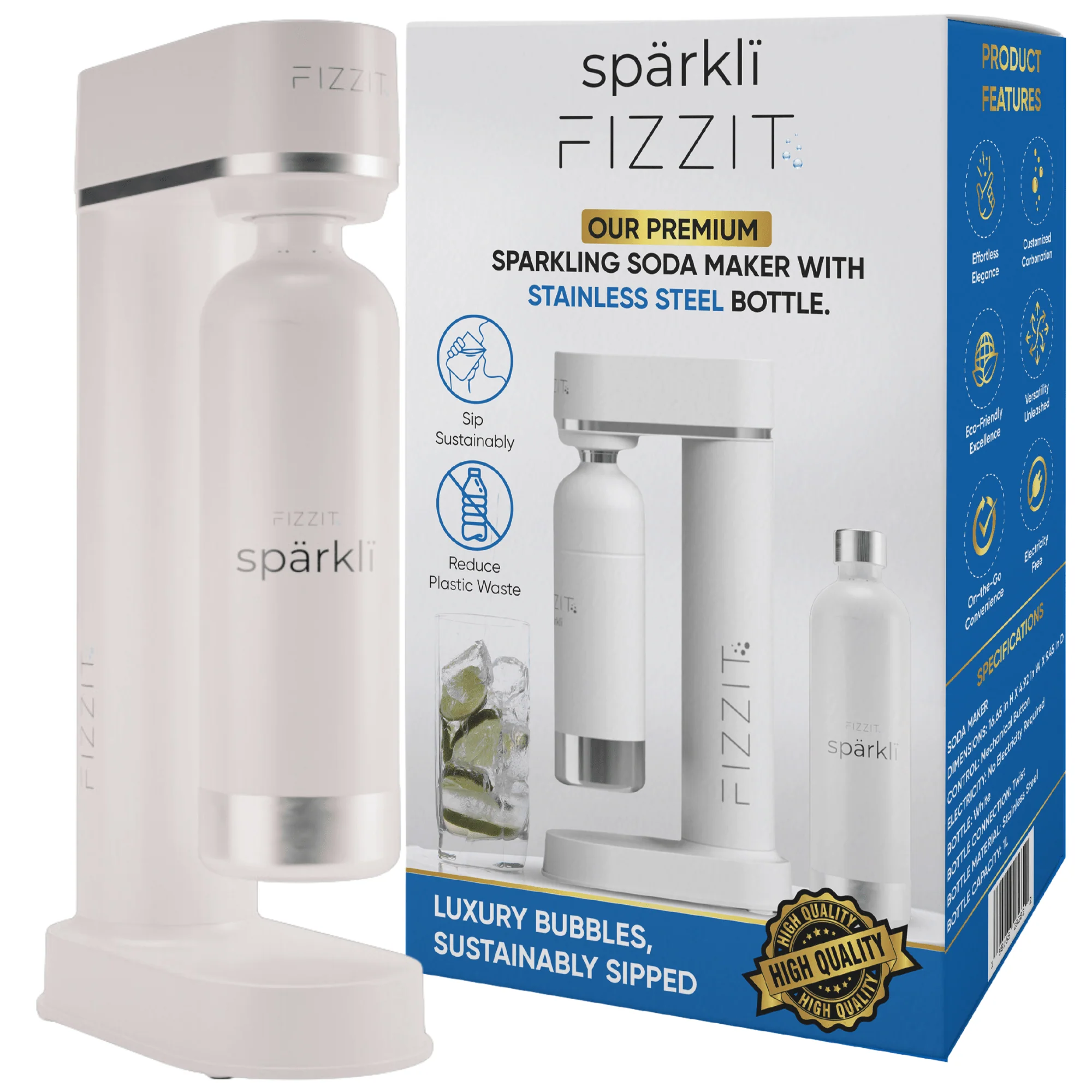 Fizzit™ Spärklï Carbonated Water Soda Maker with Stainless Steel Bottle – Dishwasher Safe Bottles - Sparkling Water Maker - Image 12
