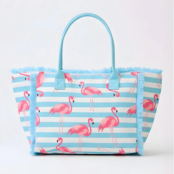 Flamingo Stripe Fringe Tote Blue - Image 3