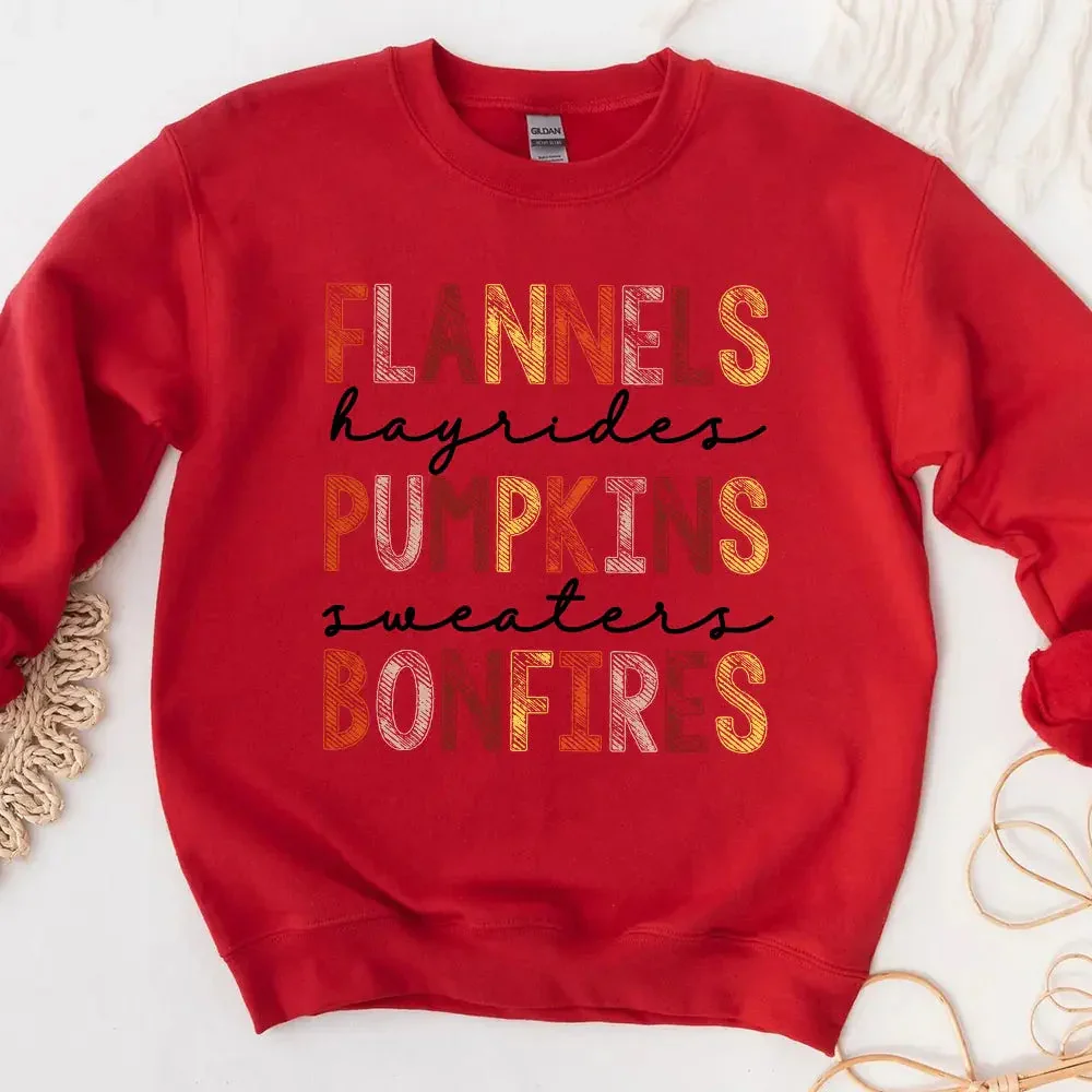 Flannels Hayrides Pumpkins Sweaters Bonfires Fall Sweatshirt - Image 4