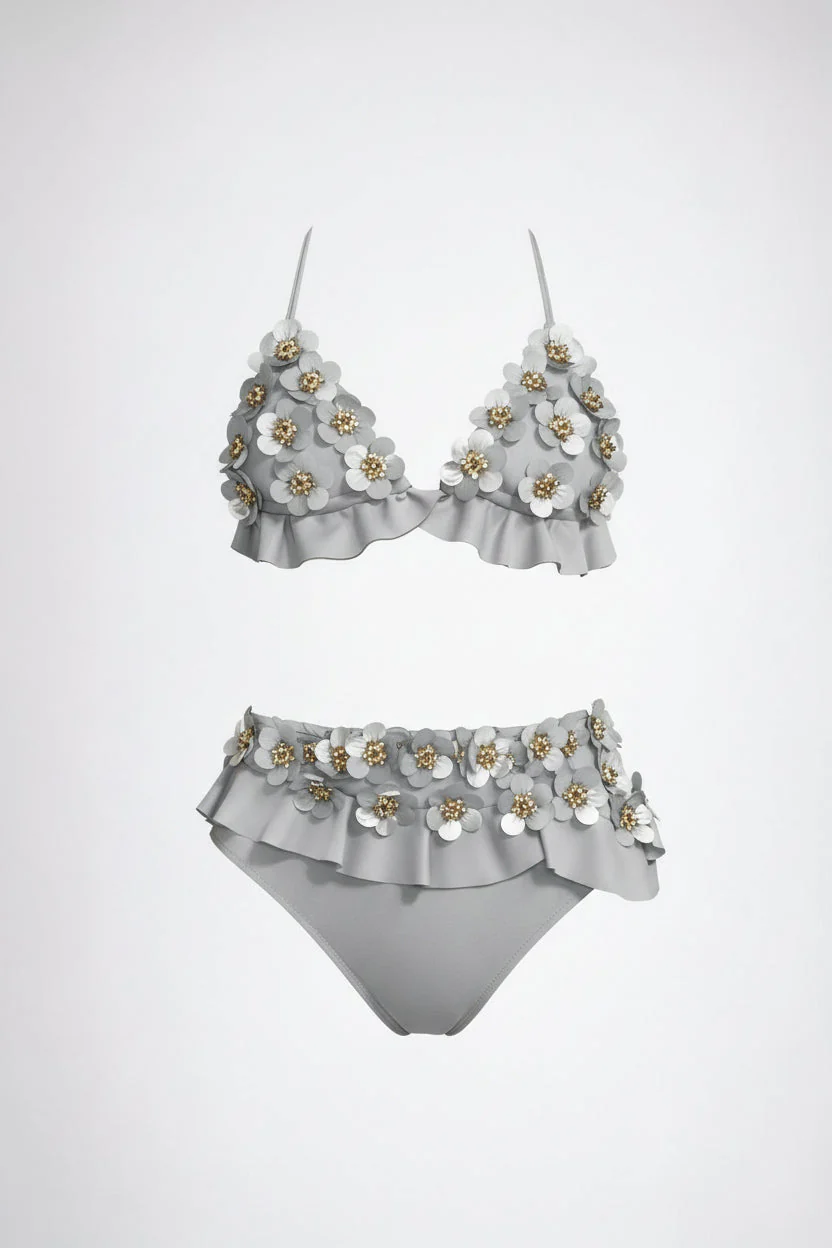 Christian Audigier Flora High Waist Bikini Silver BM061-818 - Image 3