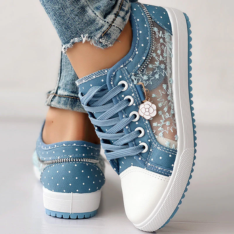 Floral Embroidered Polka Dot Print Sneakers — Women’s Casual Canvas Shoes - Image 11