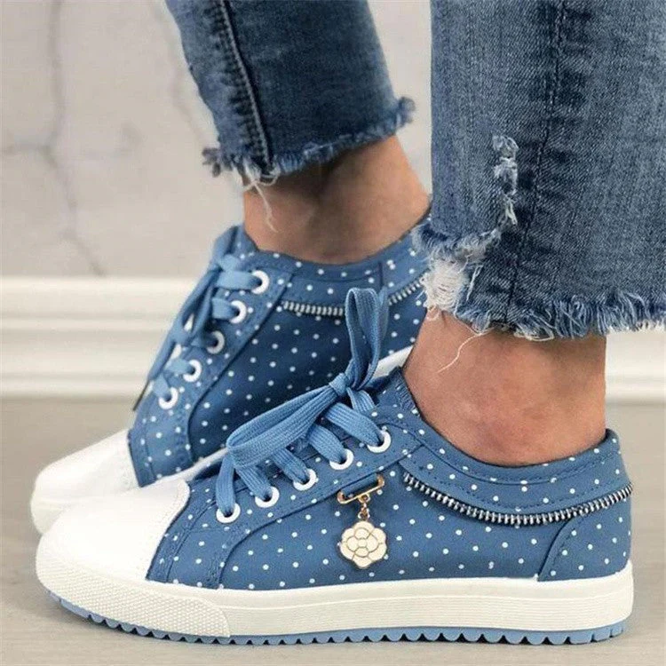 Floral Embroidered Polka Dot Print Sneakers — Women’s Casual Canvas Shoes - Image 13