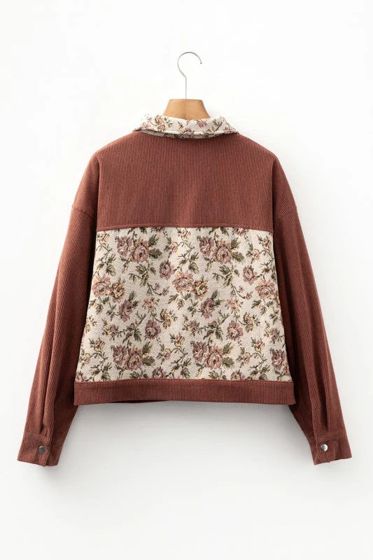 Floral Patchwork Ribbed Corduroy Shirt Jacket - Image 16