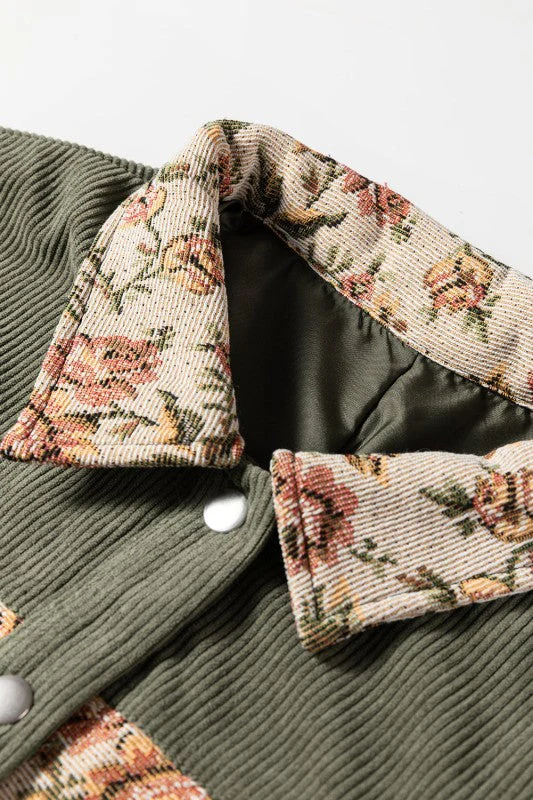 Floral Patchwork Ribbed Corduroy Shirt Jacket - Image 8