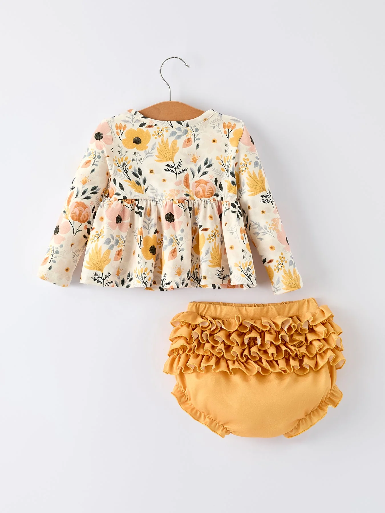 Floral Print Baby Girls Long Sleeve Top with Ruffle Bloomers Set - Image 2