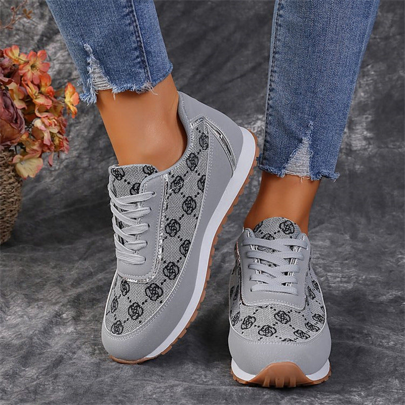 Floral Print Lace-Up Sneakers – Comfortable Canvas Shoes - Image 2