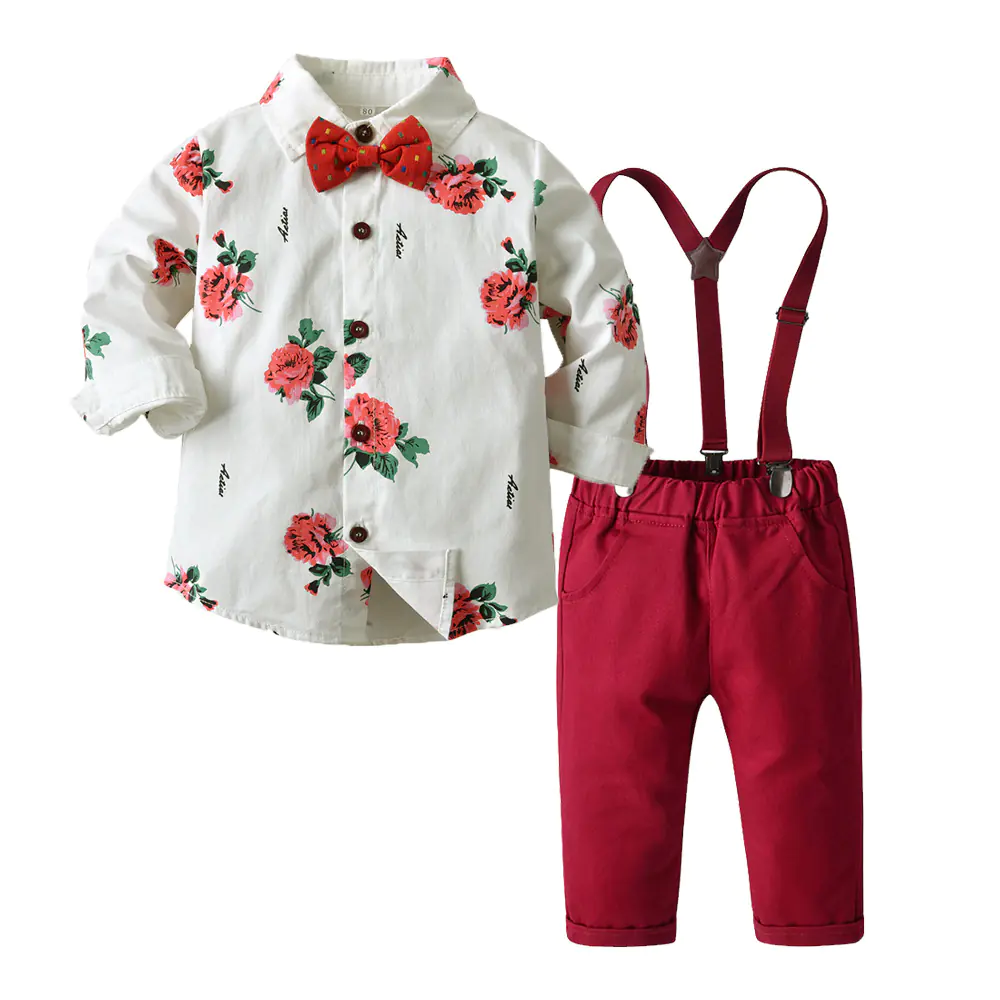 Floral Print Long Sleeve Shirt and Overalls Set - Image 12